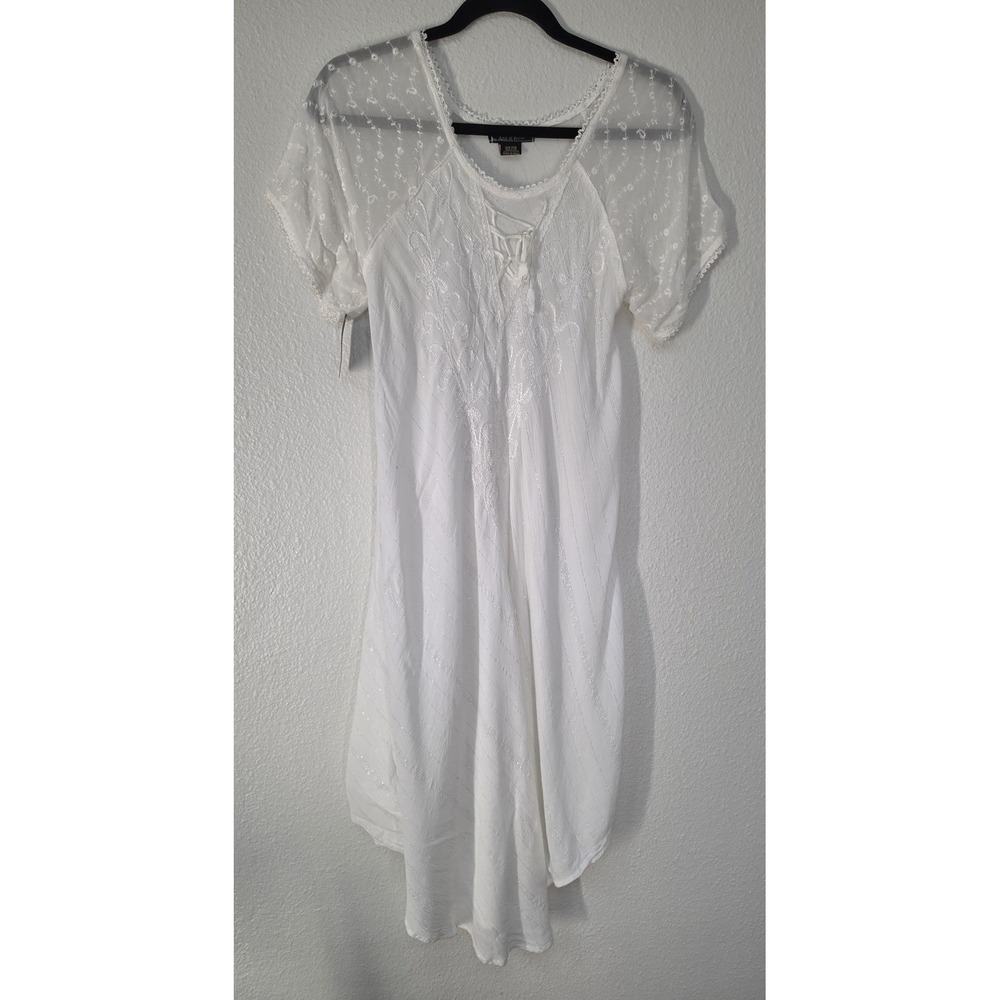 NWT Ana & Rose Tunic One Size White Floral Collared Short Sleeve Boho Top